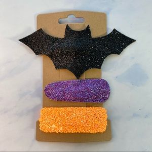 🦇Glittery bat hair clip, Halloween snap clips, set of 3. Vegan leather.